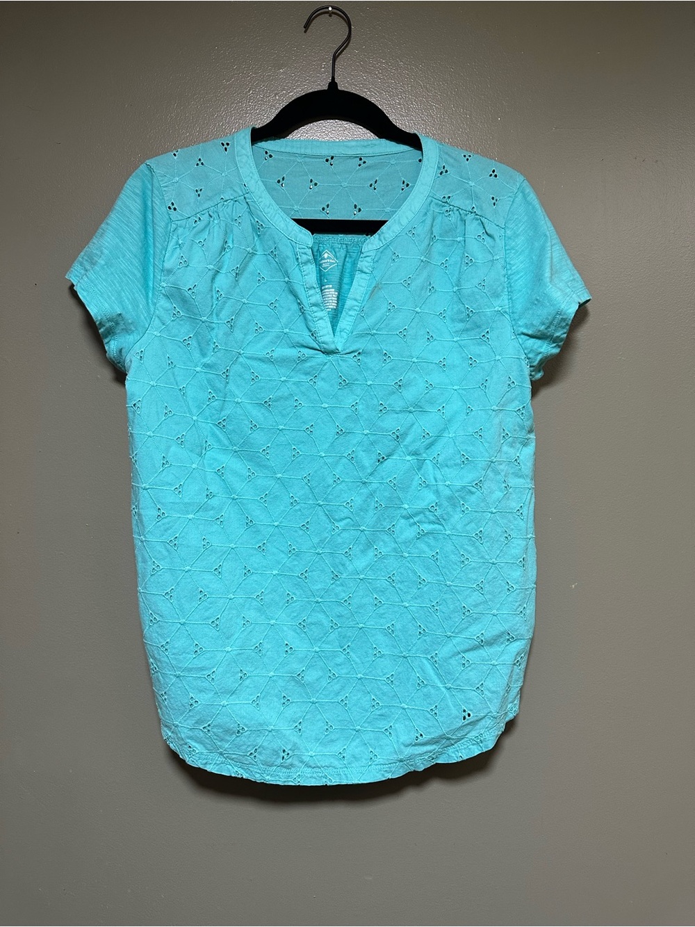St. John's Bay Aqua Eyelet Short-Sleeve Top